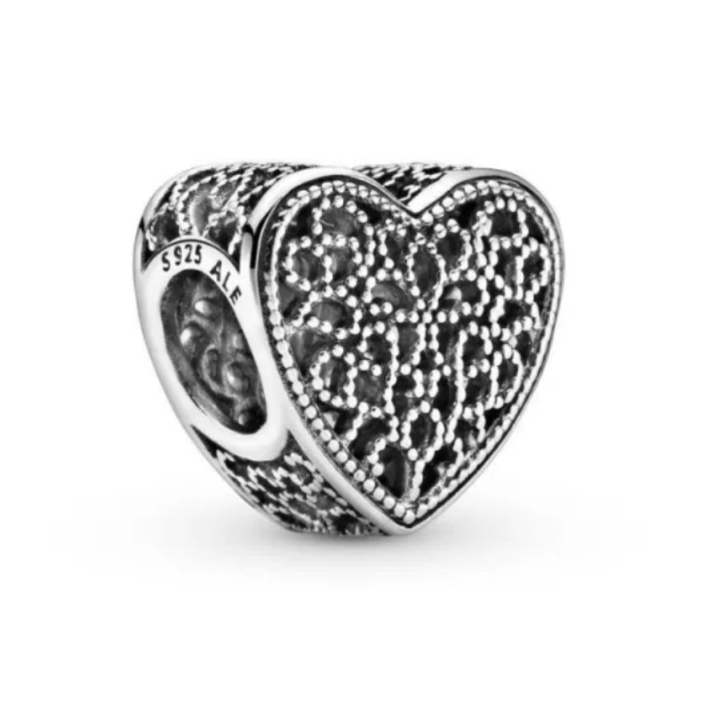 Retired Rare Pandora Filigree & Beaded Heart Charm Euc Gem